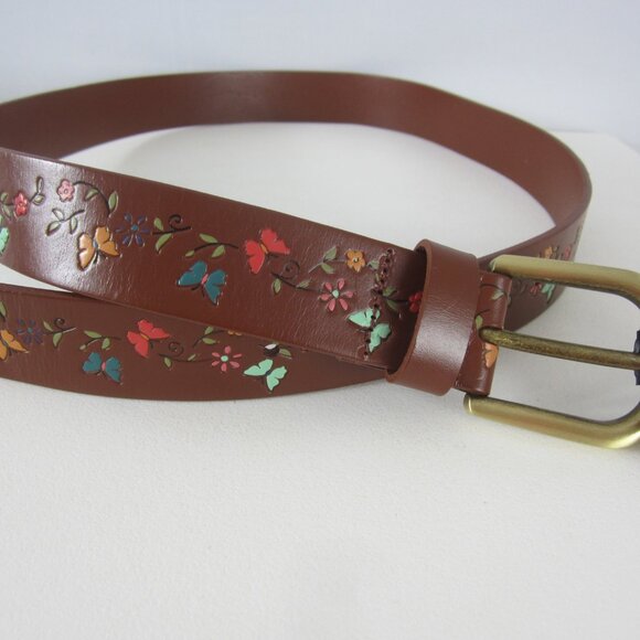 New Patricia Nash Vietri Leather Tooled  Belt Medium Flowers Butterfly NWT $69 M - Picture 2 of 7